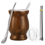 Yerba Mate Cup Set 8OZ Wood Grain With Straw Spoon Brush & Lid