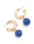 Goldair Gold & Blue Small Beaded Open Hoop Earrings