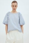Puff-sleeved Blouse - Light Blue Striped
