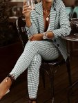 Plaid Print Two-piece Set Button Front Long Sleeve Blazer & Pants Outfits Women's Clothing