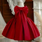 Burgundy Special Occasions Dress With Big Bow Clip On