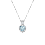 Sterling Silver Aquamarine Cubic Zirconia Heart Halo Pendant