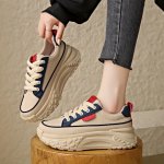 Women's Trendy Platform Sneakers All-match Lace Up Low Top Trainers Comfortable Skate Shoes