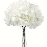 50PCS White Silk Hydrangea Artificial Flowers With Stems For Wedding And Engagement Party Decorations - Polyester Hydrangea Flower Heads
