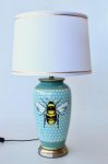 Blue Ceramic Lamp With Honey Comb & Bee Design White 68X40CM