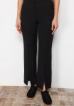 High Waist Slit Detailed Woven Trousers With Pockets - Black