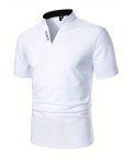 Men's Solid Band Collar Golf T-Shirt Slim Fit Business Casual Short Sleeve Tennis Tees