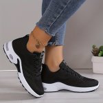 Women's Air Cushion Sports Shoes Comfortable Lace Up Knitted Low Top Running Sneakers Outdoor Athletic Shoes