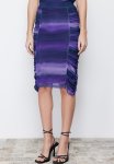 Tulle Gathered Fitted Midi Stretchy Knitted Skirt - Purple