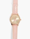 Kids Rose Gold Pu Leather Diamante Ballerina Watch