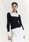 Square-neck Rib-knit Top - Black