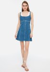 Tie Shoulder Denim Dress - Blue