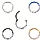 1PC 16G Stainless Steel Zirconia Septum Piercing Clicker Ring Hinged Nose Ring Daith Earrings Conch Piercing Jewelry Helix Cartilage Tragus Lobe Belly Hoop Earring