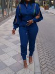 Stylish Solid Two-piece Set Button Front Cut Out Long Sleeve Jacket & Drawstring Pants Outfits Women's Clothing