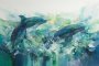 Canvas Wall Art - Dynamic Brushstrokes Shades Green Blue - A1123 - 120 X 80 Cm