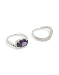 Silver Plated Cubic Zirconia Purple Oval Rings 2-PACK - M l