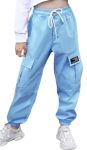 Sangtree Women's Cargo Pants Elastic Waist Drawstring Tapered Jogger Pants With Pockets For Women Blue M