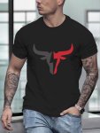 Creative Bull Graphic Print Crew Neck Short Sleeve T-Shirt For Men Casual Summer T-Shirt For Daily Wear And Vacation Resorts