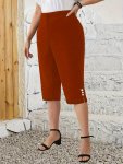 Plus Size Solid Color Split Hem Pants Casual High Waist Pants For Summer Women's Plus Size Clothing