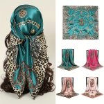 89.92CM Leopard Chain Print Bandana Satin Square Head Scarf Solid Color Shawl Windproof Head Wrap Imitation Silk Kerchief