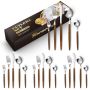20 Piece Wooden Handle Stainless Steel Cutlery Flatware Sets Knifeforkspoon