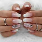 24PCS SET Glossy Medium Ballerina Press On Nails Pinkish Gradient And Glitter Elegant Style Fake Nails With Rhinestone Design Sh
