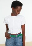 Rib Detailed Fitted Crew Neck Knitted Blouse - White