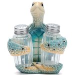 Hodao Sea Turtle With Salt And Pepper Shaker Figurines Decorations Set With Holder Figurine For Beach Bar Or Tropical Kitchen De