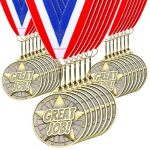 Quelay 100 Pcs Award Medals Bulk 2 Inch Gold Winner Medals With Neck Ribbons For Sports Tournaments Competitions Party Favors Gr