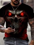 3D Skull Print Men's Graphic Design Crew Neck Active T-Shirt Casual Comfy Tees Tshirts For Summer Men's Clothing Tops For Daily