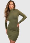 Premium Super Soft Roll Neck Bodycon MINI Dress - Khaki