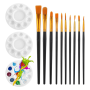 10 Pieces Paint Brushes 3 Pieces Round Paint Tray Palette For Painting