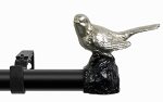 Meriville 1-INCH Diameter Single Window Treatment Curtain Rod Pewter Bird Finials 84-INCH To 120-INCH Black Rod