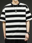 Contrast Color Striped Crew Neck And Short Sleeve T-Shirt Tees For Men Classic And Casual Summer Tops For Daily Outerwear