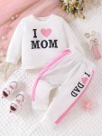 Baby's "i Love Mom Dad" Print 2PCS Casual Winter/fall Outfit Sweatshirt & Color Clash Sweatpants Set Toddler & Infant Girl's Clo