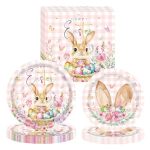 Hhdatc Happy Easter Party Tableware Set Disposable Plates Napkins Bunny Birthday Party Tableware With Easter Eggs Design