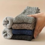5 Pair Of Men's Trendy Warm Thermal Crew Socks Thickened Comfy Casual Unisex Socks For Men's Outdoor Wearing Winter Wearing