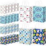 Gilprop 24 Pcs Father's Day Gift Bags Bulk Dad Party Supplies 8 Inch Happy Father's Day Paper Treat Goodie Bags With Handle Dad