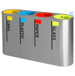 Full Recycling Bin Four Division – Jumbo Round Stainless Steel – Includes Sticker Labels – 150 X 40 X 182CM – REC007SS
