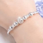 Titanium Steel Silvery Beads Bracelet Bangle Jewelry Gift