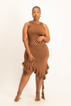 Elora Asymmetrical Ruffle Dress - Pinecone - XL