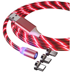 Magnetic LED USB Fast 3A Charging Cable - Red