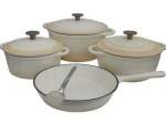 Smte Quality Cast Iron Cookware Set & Complementary Iywa Serving Spoon White With Keychain