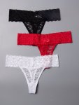 3PCS Solid Floral Lace Thongs Comfy Low Waist Intimates Panties Women's Lingerie & Underwear
