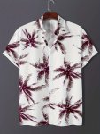 Men's Loose Coconut Trees Print Shirt Casual Lapel Button Up Short Sleeve Shirt For Outdoor Activities