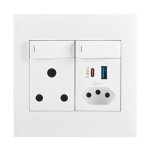Wall Socket With 16A Switched Socket Slim 2-PIN Socket And USB A - USB C Port Black White - White