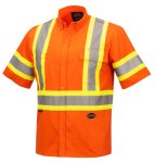 Pioneer Navy orange Hi-vis Shirt 100% Cotton Short Sleeve