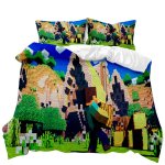 Minecraft Village Builder 3D Printed King Size Bed Duvet Cover Set