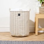 Canvas Laundry Basket Grey Stripe