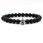 Natural Black Matte Agate With Silver Knight Helmet